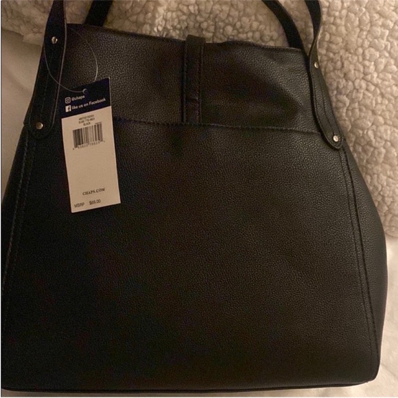 CHAPS Elegant Black Leather Tote Bag - Picture 2 of 9